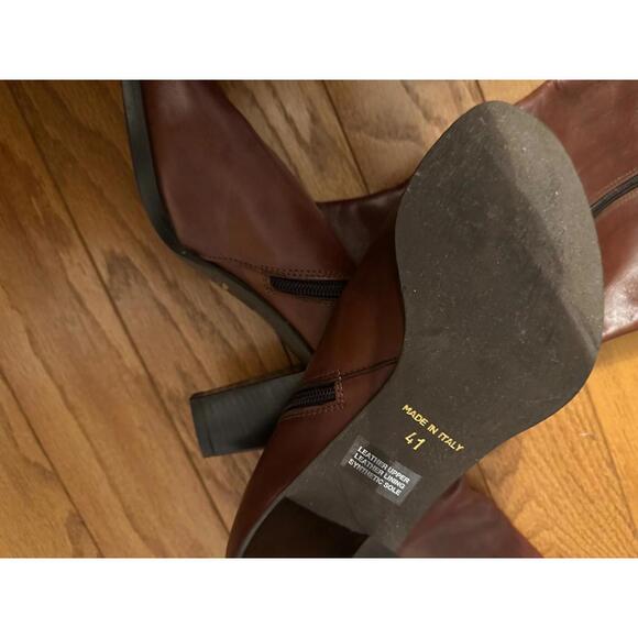 Sundance Brown Cognac Leather High Heel Tall Boots Made in Italy Size 41/ US 10 - Picture 9 of 11